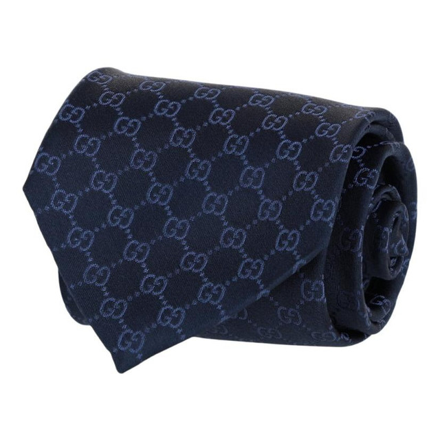 七夕好礼：GUCCI |GG Supreme Silk Tie 古驰蓝色真丝LOGO提花领带