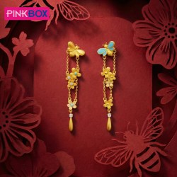 PINKBOX 娉饰珠宝繁花蝶影足金黄金耳饰蜜蜂花型东方中式美学新品