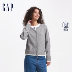Gap 女装秋季款纯羊毛罗纹针织开衫拼接下摆休闲外套634177