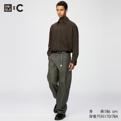 优衣库 廓形长裤/牛仔风加长款男装女装合作款/休闲裤裤子489557 57 深橄榄色 36 /180/90B