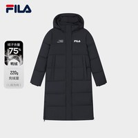 FILA 女士长款羽绒服冬季款防污连帽运动外套保暖过膝大衣女