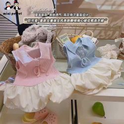 咪呢皮特 女童翻领背心连衣裙新款儿童洋气甜美蝴蝶结花苞公主裙子