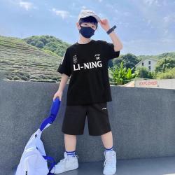 李宁 运动套装儿童短袖短裤男大童运动两件套