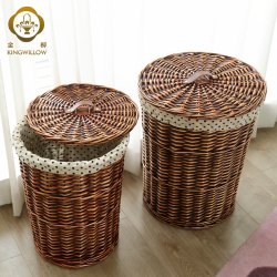 Kingwillow 金柳 zyt-01 藤编收纳筐 小号无盖 口30cm 高32cm 棕色磨光筐+点点里布