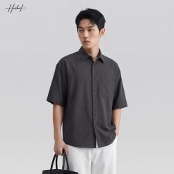 HERBEL 黑白 2026春夏薄款中袖衬衫简约纹理百搭冷淡风衬衫外套