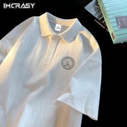 IMCRASY 纯棉polo衫短袖T恤男士夏季宽松半袖百搭休闲翻领上衣体恤