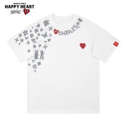 CHARLES JANG'S HAPPY HEART 美式涂鸦印花短袖T恤男夏季宽松休闲百搭纯棉半袖上衣