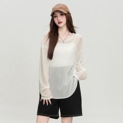 ilovechoc 轻薄网纱纯色罩衫女2025夏慵懒风宽松长袖百搭上衣