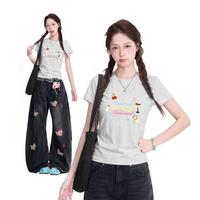 FUN 可爱甜美樱桃英文短袖T恤女棉质夏季随性减龄别致百搭休闲上衣女