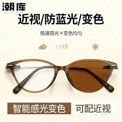 潮库 可配度数护目镜 变色防蓝光近视太阳镜 TR镜架 1.61防蓝光变色镜片
