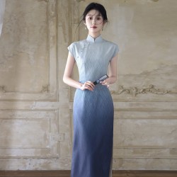 红舍 蓝色改良渐变色旗袍2026新款女新中式复古民国风绝美连衣裙日常穿