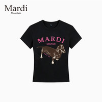 FASHION MARDI MOUNTAIN旗舰店夏季半袖女装韩国小雏菊凉感修身小领口正肩短袖T恤衫上衣 钻石黑-粉标 L 100-120斤
