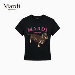 FASHION MARDI MOUNTAIN旗舰店夏季半袖女装韩国小雏菊凉感修身小领口正肩短袖T恤衫上衣 钻石黑-粉标 L 100-120斤
