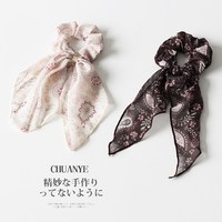 川野 小众新款浅粉腰果花雪纺飘带发绳