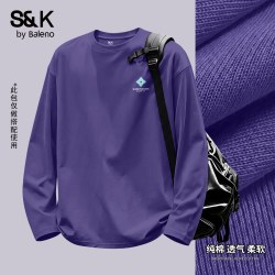 班尼路 S&K纯棉长袖t恤男春秋款潮流紫色打底衫宽松正肩圆领内搭A