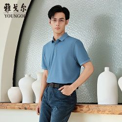 雅戈尔 短袖POLO衫 男 天丝亚麻双面珠地面料 蓝色 L