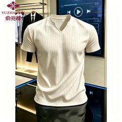 俞兆林 速干运动夏季V领T恤健身重磅抗皱短袖上衣男款显瘦小众