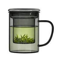 爱美乐耐热玻璃杯茶水分离泡茶杯办公杯 烟灰色（450ml）