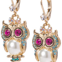 BETSEY JOHNSON 贝奇约翰逊（Betsey Johnson） 珍珠猫头鹰造型垂挂耳环 女士轻奢金属材质 3.56cm