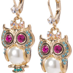 BETSEY JOHNSON 贝奇约翰逊（Betsey Johnson） 珍珠猫头鹰造型垂挂耳环 女士轻奢金属材质 3.56cm