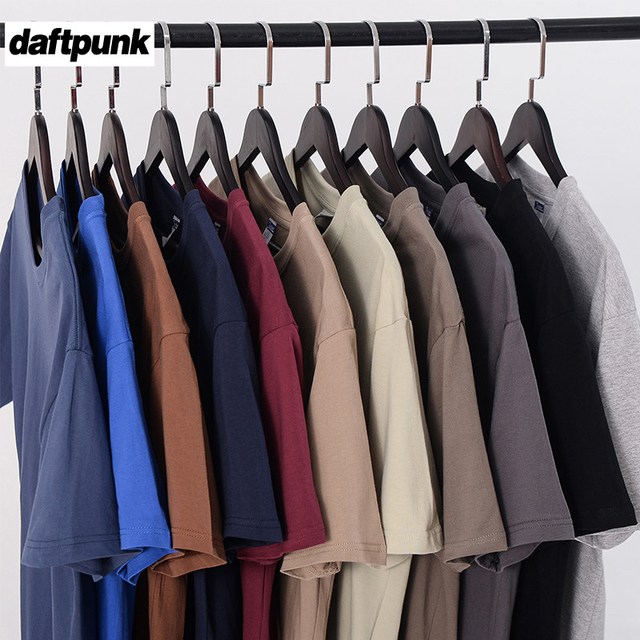 DAFTPUNK 美式240g重磅短袖t恤男女夏季纯棉复古厚实打底衫纯色二本针半袖