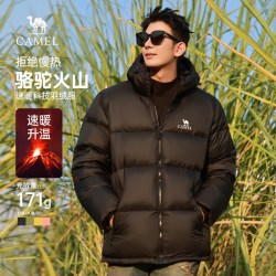 骆驼 火山羽绒服情侣短款连帽保暖鸭绒面包服男士冬装外套2026新款