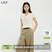 LILY 莱赛尔亚麻荡领短袖针织衫