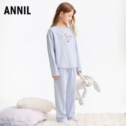 安奈儿 童装女童透气持久干爽莫代尔家居服套装弹力亲肤睡衣 轻柔蓝 160