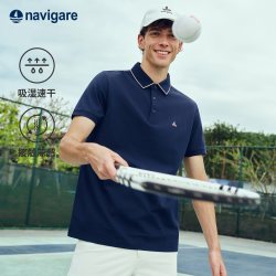 navigare [凉感]Navigare小帆船蓝色翻领短袖T恤男polo衫上衣