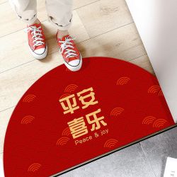 客厅中式卧室吸水半圆地垫门垫圆形地毯进门蹭脚垫家用红色防滑