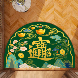 红色黄色地毯半圆形家用门口脚垫山水五行门垫云纹地垫