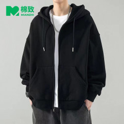 棉致 重磅开衫卫衣男士新款宽松秋冬季连帽加绒外套高级感拉链夹克