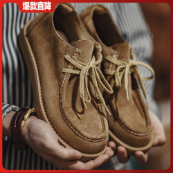 马登 工装 复古莫卡辛袋鼠鞋美拉德休闲乐福鞋软底百搭真皮鞋男秋