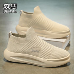 森马 男鞋夏季透气网面飞织网鞋男士运动休闲软底轻便一脚蹬袜子鞋