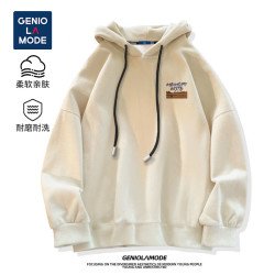 GENIOLAMODE 原创复古加绒卫衣男冬季重磅保暖男士浅米色宽松外套
