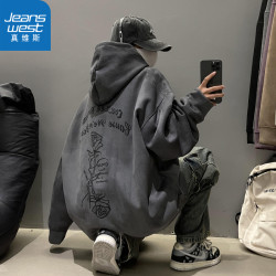 真维斯 麂皮绒600g高克重磅卫衣男秋冬季加厚双层帽衫连帽秋冬外套