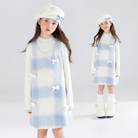 MUCMUKN 新春蓝白格纹呢子女童背心裙洋气连衣裙礼服M44XQ2919