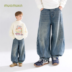 MUCMUKN 加绒弯刀牛仔裤复古做旧厚实裤子男童冬新款M54ZK5723