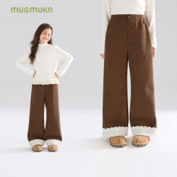 MUCMUKN 拼接复古灯芯绒花边直筒裤休闲长裤女童冬新M54XK5536
