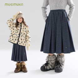 MUCMUKN 学院风毛呢格纹百褶腰裙藏青灰百搭女童冬新M54XQ5696