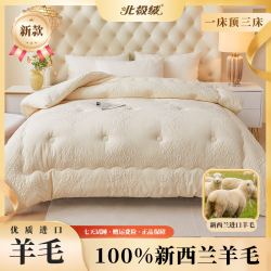北极绒 bejirog/北极绒100%新西兰进口羊毛被被子针织提花复合被春秋被芯