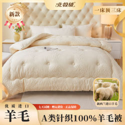 北极绒 100%新西兰进口羊毛针织提花复合被子秋冬被加厚保暖被芯