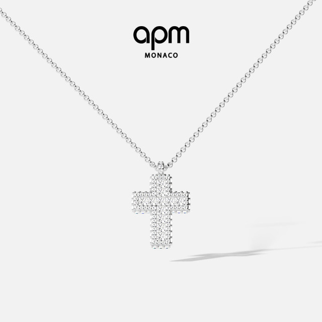 APM Monaco 密镶十字架可调节项链吊坠项链珠宝饰品