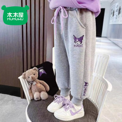 木木屋 新款女童春秋裤子外穿洋气儿童冬季加绒一体绒保暖休闲卫裤