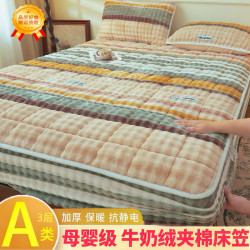 母婴级加厚牛奶绒夹棉床笠轻奢家用防滑床罩单件床垫保护罩可透气