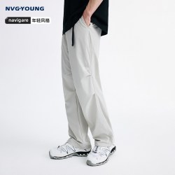 NVG·YOUNG NAVIGARE小帆船灰色休闲裤男士伞兵裤直筒裤
