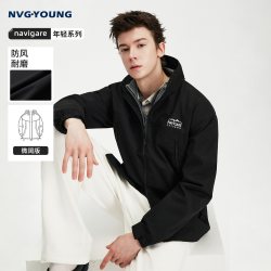 NVG·YOUNG navigare小帆船黑色休闲连帽夹克外套男上衣