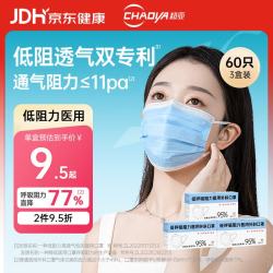 超亚医药 超亚 低呼吸阻力医用外科口罩三层防护春夏季薄款防过敏蓝片口罩60只
