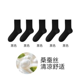 棉竹屋 桑蚕丝袜子男士商务长袜夏薄款5双