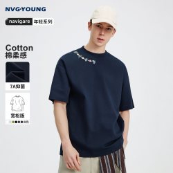 NVG·YOUNG navigare小帆船蓝色圆领短袖t恤男宽松透气上衣